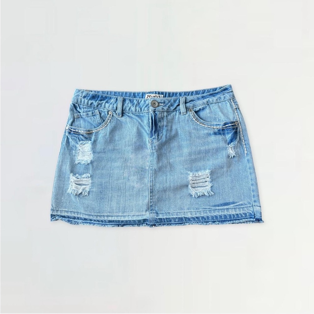 Mudd Light Blue Distressed Mini Skirt